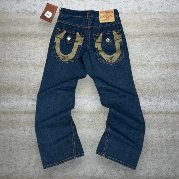 Vintage True Religion Jeans Dark Wash Joey Super T Relaxed Flare Made in USA Y2K - Picture 1 of 7